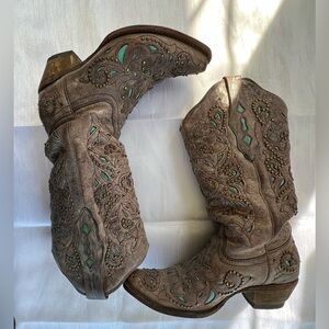 CORRAL Crater Embellished Boots TURQUOISE INSETS STUD DETAIL Handcrafted Sz 6.5